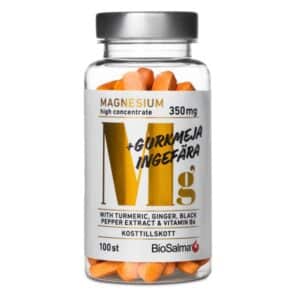 BioSalma Magnesium 350 mg + Gurkemeje Ingefær, 100 tabletter