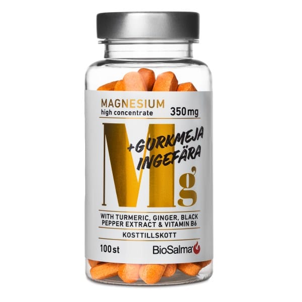BioSalma Magnesium 350 mg + Gurkemeje Ingefær, 100 tabletter